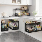 Under Sink Organizer Upgrade To Professional Rails,2-Tier Dual Pull Out Cabinet Storage,Height Adjustable Slide Out Drawers For Bathroom Kitchen,2 Pack-21"Dx12.8"-16.9"H,Black