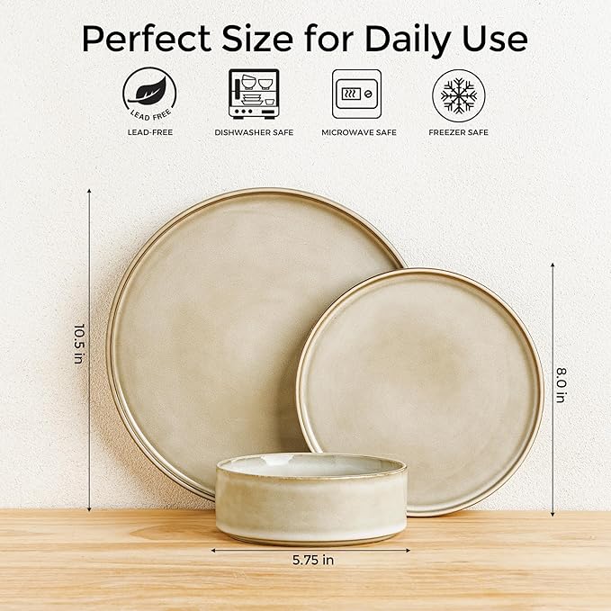 AmorArc Ceramic Dinnerware Sets, Handmade Reactive Glaze Stoneware Plates and Bowls Sets,Highly Chip and Crack Resistant | Dishwasher & Microwave Safe Dishes Set, Service for 6 (18pc)