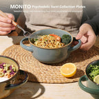 MONITO Ceramic Salad Bowl with Handles, 28 oz French Onion Soup Bowls, Ceramic Soup Bowls for Cereal, Pasta, Chilli, Beef Stew, Stackable Serving Bowl Set of 4 (28 OZ)