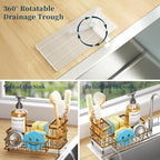Consumest Sponge Holder for Kitchen Sink - Auto Draining Sink Caddy Organizer with Detachable Rack, High Brush Holder, Kitchen Countertop Storage Accessories, Gold