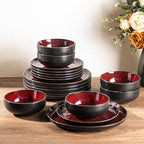 GBHOME Dinnerware Sets for 4, 12 Pieces Stoneware Plates and Bowls Sets, Scratch Resistant Ceramic Dishes, Dishwasher & Microwave Safe, Reactive Glaze-Burgundy