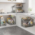 2 Pack 17IN Depth Under Sink Storage Organizer, Large 2-Tier Elegant Mesh Pull Out Shelf for Kitchen and Bathroom Cabinet Organization, L-Shaped and Adjustable Height Design-Gun Gray