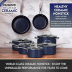 Nuwave Healthy Duralon Blue Ceramic Nonstick 12pc Cookware Set,Diamond Infused Scratch-Resistant,PFAS Free,Dishwasher & Oven Safe,Induction Ready & Evenly Heats, Tempered Glass Lids, Stay-Cool Handles