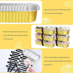 Mini Loaf Pans with Lids and Spoons (100 Pack, Gold, 6.8oz) Rectangular Aluminum Foil Baking Pans