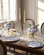 Hioasis 175PCS Blue Plastic Plates - Floral Disposable Dinnerware Set for 25 Guests, Include 50 Dinner & Dessert Plates, 75 Silver Cutlery, 25 Napkins, 25 Cups Perfect for Party (Traditional Style)