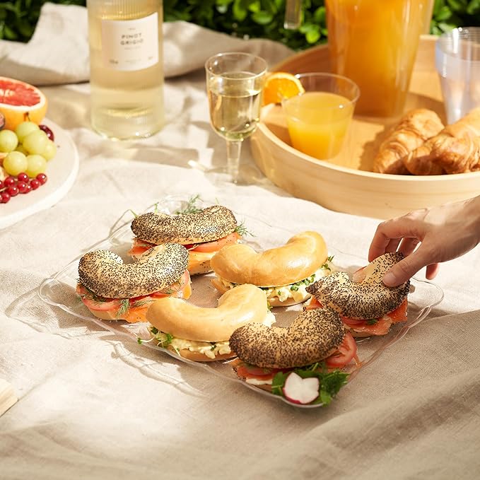 MATANA 6 Pack 13x9 Clear Plastic Serving Trays and Platters, Rectangle Large for Party, Reusable & Disposable for Food, Desserts, Cookie, Appetizers
