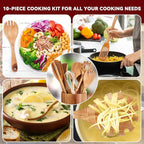 11 Pcs Wooden Kitchen Utensils Set with 360° Rotating Holder 7.3" x 5.9" Acacia Wood Cooking Utensils with Holder Cooking Spoons Spatulas for Nonstick Cookware Countertop Kitchen(Natural)