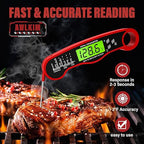 2 Pack Fast Instant Read Meat Thermometer with Backlight - Waterproof Digital Food Probe for Grilling, Cooking, Baking & Candy Making - Kitchen & BBQ Essential(Red)