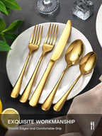 Gold Silverware Set for 12, 60 Piece Stainless Steel Flatware Set, Mirror Polished Food-Grade Cutlery Utensil Set Include Knives Forks Spoons for Kitchen Restaurant Wedding Party, Dishwasher Safe