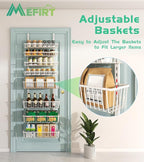 Over The Door Pantry Organizer, Pantry Organization and Storage, 8-Tier Deep Baskets Hanging Heavy-Duty Metal, Wall Spice Rack Seasoning Shelves for Home & Kitchen, Laundry Room Bathroom, White