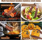 2-pcsTongs for Cooking with Wooden Tips - Nonstick Cooking Tongs & Salad Tongs for Blooming Food，Cooking, BBQ and Tossing Salad - Made of Natural Walnut Wood，Long Style15inch Short Style 11.4inch