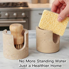 Natural Travertine Stone Sponge Holder, Compact Upright Sink Organizer for Kitchen & Bathroom Countertops, Porous Stone Design Supports Everyday Drying, Minimal Decor, Beige