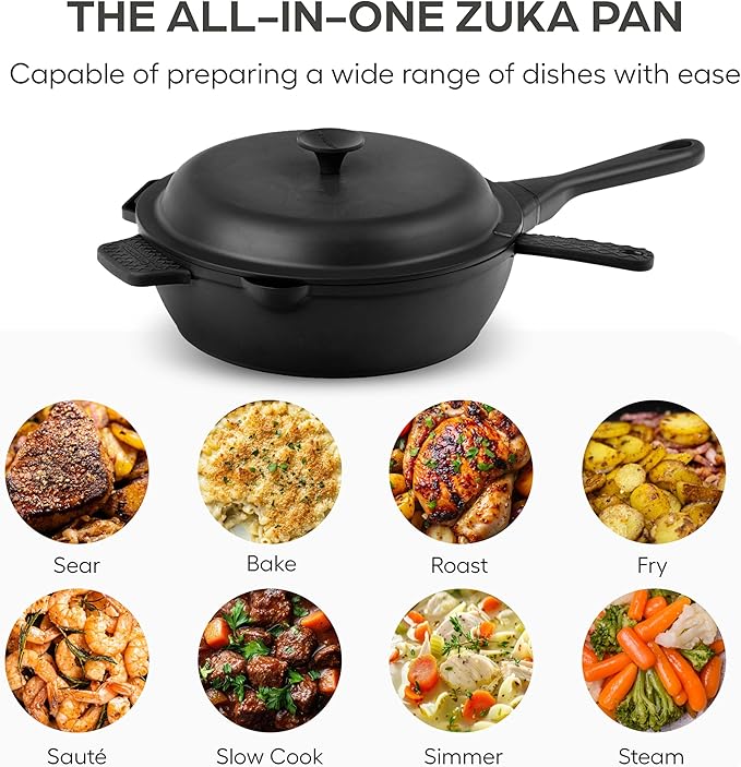 ZUKA 10 in 1 Ceramic Pan by Granitestone, Large 10 Inch Saute Pan with Lid Serves as Deep Frying Pan Set with Steamer, Everyday Skillet, Non Toxic Ceramic Nonstick, Induction Oven & Dishwasher Safe