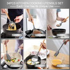 Silicone Cooking Utensils Set, 43Pcs Non-Stick Heat Resistant Kitchen Utensils Spatula Set with Wooden Handle for Baking, Cooking, and Mixing, Best Kitchen Gadgets Tools with Holder (Grey)