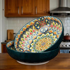 4 Pack Large Serving Bowls, 80 Oz Extra Large Salad Bowls Set of 4, Bohemian Decorative Bowls for Salad, Fruit, Pasta and Dinner, Serving Dishes Set for Party, Dishwasher & Microwave Safe, Mix-color