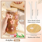 Mumufy 4 Pack Bridesmaid Glass Tumbler Gifts Cute Boho Floral 16oz Iced Coffee Cups with Bamboo Lids and Straws Elegant Bridal Party Proposal and Wedding Shower Gifts