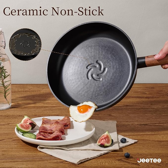 JEETEE Ceramic Cookware Set, 13 Pcs Pots and Pans Set Nonstick with Rotation Removable Handles, Healthy Non-Toxic Cooking Set for All Stoves, Stackable Pots Pans, Oven Safe, PFOA/PFOS Free, Black