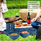 28-Piece Wheat Straw Dinnerware Sets, Microwave & Dishwasher Safe Unbreakable Dinnerware Set, Reusable Dishware Sets, Lightweight Camping Dishes, Plates, Cups, Cereal Bowls for 4 (Navy Blue)