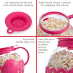 Ecolution Patented Micro-Pop Microwave Popcorn Popper with Temperature Safe Glass, 3-in-1 Lid Measures Kernels and Melts Butter, Made Without BPA, Dishwasher Safe, 1.5-Quart, Pink (Pack of 4)