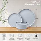 E-far Dinnerware Sets for 6, 18-Piece Stoneware Plates and Bowls Dish Set, Modern Kitchen Dinning Dishware, Chip and Scratch Resistant, Microwave & Dishwasher Safe, Speckled Gray
