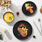 Herogo 12 Pieces Stoneware Dinnerware Sets Service for 4, Dinner Plates and Bowls Sets, Double Reactive Glaze Dishes Sets for Kitchen, Scratch Resistant, Microwave & Dishwasher Safe, Matte Black