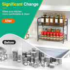 Spice Rack Organizer for Countertop,Xpatee 2-Tier Foldable Metal Rust-Proof Standing Large Seasoning Storage Shelf with Guardrail and Mesh Design for Kitchen Cabinet Bathroom Living Room Pantry, Black