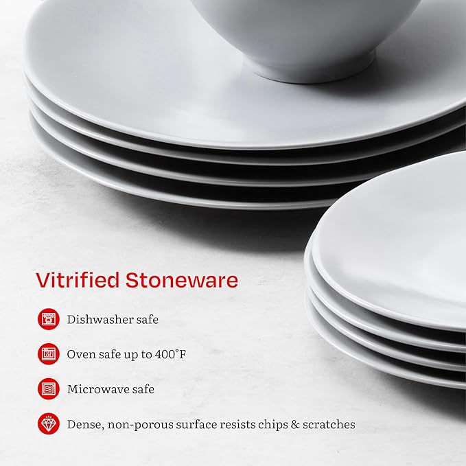 Eater x Zwiesel Fortessa Tempus Stoneware, 16 Piece Dinnerware Set (Service for 4), Smoke