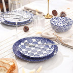 Selamica Ceramic Plates and Bowls Sets,18 Pieces Retro Floral Dinnerware Sets for 6,Dishwasher & Microwave Safe dish set,Family & Holiday Dining, Vintage Blue