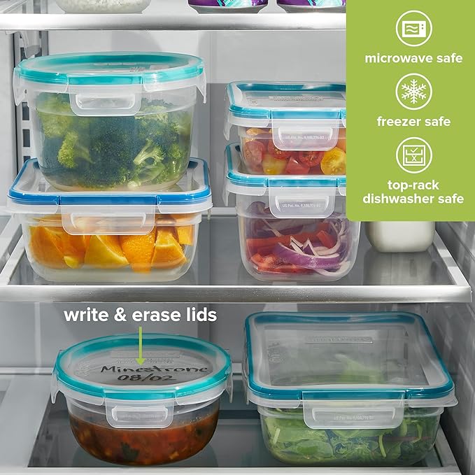 Snapware Plastic Total Solution 5-Pack (Mixed Sizes) Food Storage Containers Set, Leakproof & Airtight Plastic Locking Lids Rectangular Tupperware, BPA-Free Lids, Microwave Dishwasher Freezer Safe