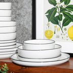 Gibson Home Oslo 16-Piece Porcelain Dinnerware Set, Service for 4 – White Plates with Black Rim, Microwave & Dishwasher Safe