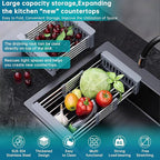 TUTEW Dish Drying Rack, Stainless Steel Dish Drainer with Adjustable Arms Holder Functional Kitchen Sink Organizer for Vegetable and Fruit, Gray Large