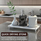 Quick Dry Sink Caddy Kitchen Sink Organizer, Water Absorbing Stone Tray for Sink, Stone Drying Tray, Diatomite Faucet Mat & Protector, Dispenser Sponge Holder, Stone Soap Tray for Bathroom Counter