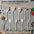 Onader Silicone Cooking Utensils Set of 10, Kitchen Utensils for Nonstick Cookware, Heat Resistant & Nontoxic Spatula Set- Khaki