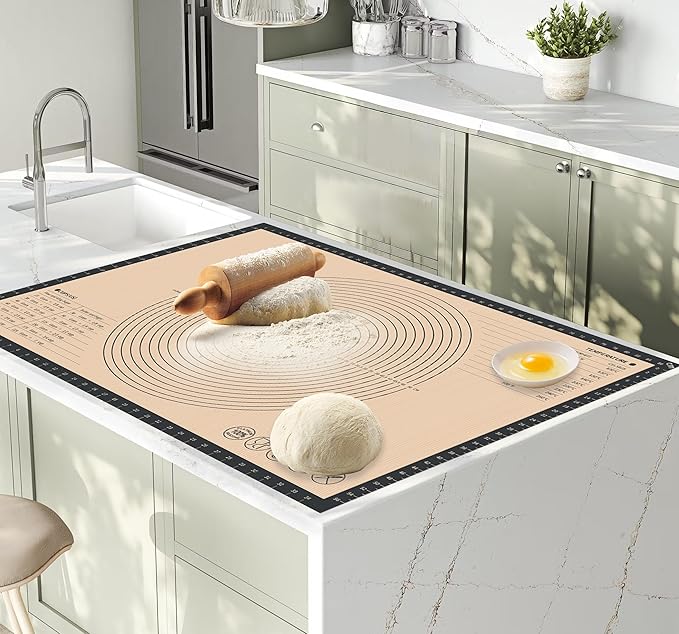 Extra Large Silicone Pastry Mat for Counter Rolling Dough,26x16 Inch,0.75mm Thick,Non Slip Silicone Baking Mat with Measurement(26 x 16 In,Grey)