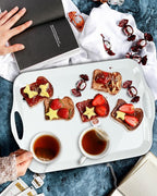 Czlizdyt Large Melamine Serving Tray with Handles, 17.5 x 12 in Rectangular Melamine Serving Platter, Dishwasher Safe Trays for Eating, Appetizer, Charcuterie, Snack, Fruit, Desserts, Set of 2, White
