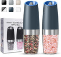 Gravity Electric Salt and Pepper Grinder set of 2, Automatic Salt And Pepper Grinder Set, Adjustable Roughness, Battery Powered, LED Light, 2 Pack, (Grey)