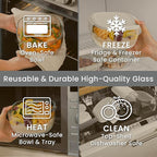 Bentgo Glass Salad Container - 7.6-Cup Salad Bowl with Airtight Lid, Leak-Proof Sauce Container, 4-Compartment Bento Tray & Reusable Fork - BPA-Free for Meal Prep, Office & More (White)