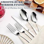 BEWOS 49-Piece Silverware Set with Organizer - Stainless Steel Silverware Set for 8 with Drawer Organizer, Dishwasher Safe Flatware Set for Home and Restaurant, Mirror Polished