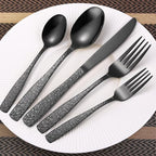 Skull Embossed Silverware Set for 8,OIULO 40-Piece Black Flatware set,Unique Gothic Pattern Design,Mirror Finished Fine Vintage Cutlery,Halloween Tableware Knives Fork Spoon Utensils Kitchen