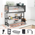 Over The Sink Dish Drainer Drying Rack 3 Tiers with Cover, Keep Kitchen Sink Shlef Organized Space-Saving Dish Drying Rack, Large Stainless Steel Sink Drying Rack for Dishes, Bowls, Cutlery (33.4"W)