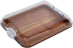 FARBERWARE Build-A-Board Acacia Cutting Board with Built-in Storage Compartments, Clear Locking Lid & White Handles, Great for Charcuterie & Snacks