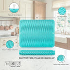 MicoYang Silicone Dish Drying Mat for Multiple Usage,Easy clean,Eco-friendly,Heat-resistant Silicone Mat for Kitchen Counter or Sink,Refrigerator or drawer liner Mint L 16 inches x 12 inches