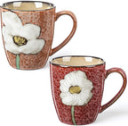 Maxdot 2 Pcs 12oz Ceramic Coffee Mugs Sets Glazing Process Cappuccino Mug Floral Ceramic Tea Cups Mother's Day Idea Gift for Women Mom Porcelain Cup for Coffee, Cocoa, Tea, Latte (Vintage)