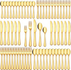EUIRIO 60Pcs Gold Silverware Set, Stainless Steel Flatware Cutlery Set Service for 12, Mirror Polished Gold Utensils Set Include Forks Spoons Knives for Home, Wedding, Restaurant, Dishwasher Safe