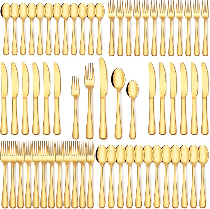 EUIRIO 40Pcs Gold Silverware Set, Stainless Steel Flatware Cutlery Set Service for 8, Mirror Polished Gold Utensils Set Include Forks Spoons Knives for Home, Wedding, Restaurant, Dishwasher Safe