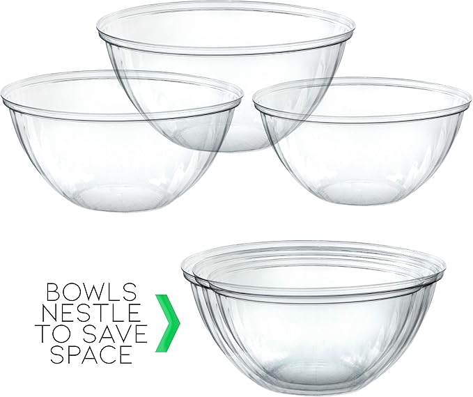 PLASTICPRO Disposable 150 Ounce Round Crystal Clear Plastic Serving Bowls, Party Snack or Salad Bowl, Chip Bowls, Snack Bowls, Candy Dish, Salad Container Pack of 8