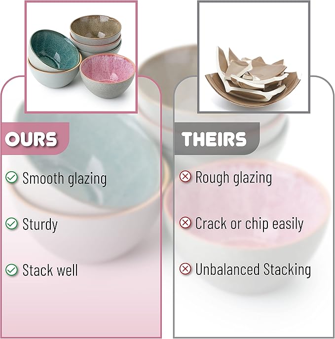 Brew To A Tea BTaT- Ceramic Cereal Bowls, 29 oz, 6 Pack, 6.3 Inches, Glazed Colors Inside, Chip-Resistant Dishwasher & Microwave Safe Bowls for Cereal, Soup, Salads, Snacks, Side Dishes
