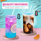 Joyclub 12pcs Glass Cups with Acrylic Lids and Straws 16 oz Can Shaped Glass Iced Coffee Cups with Lids and Straws, Cute Tumbler Cup Drinking Glasses for Smoothie Whiskey Boba Soda Tea Gift