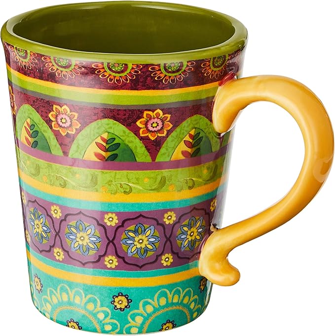 Tunisian Sunset 18 oz. Ceramic Mugs, Set of 4 – Multicolor Boho Coffee & Tea Cups with Bold Folk Art Patterns, Microwave & Dishwasher Safe, Eclectic Kitchen Gift Set for Beverage Lovers