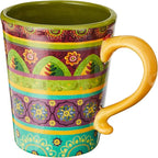 Tunisian Sunset 18 oz. Ceramic Mugs, Set of 4 – Multicolor Boho Coffee & Tea Cups with Bold Folk Art Patterns, Microwave & Dishwasher Safe, Eclectic Kitchen Gift Set for Beverage Lovers